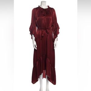MISA Los Angeles burgundy dress with ruffles and tie waist
